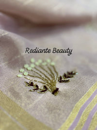 Light Mauve Tissue Organza Saree – Regal Purple Glamour with Golden Zari