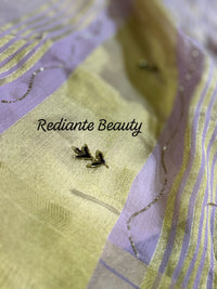 Light Mauve Tissue Organza Saree – Regal Purple Glamour with Golden Zari