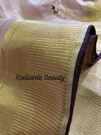 Light Mauve Tissue Organza Saree – Regal Purple Glamour with Golden Zari