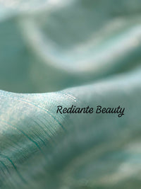 Turquoise Green Tissue Organza Saree – Peacock Elegance in Gold Weave