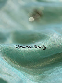 Turquoise Green Tissue Organza Saree – Peacock Elegance in Gold Weave
