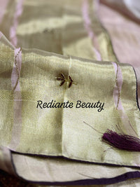 Light Pink Tissue Organza Saree – Purple Elegance with Golden Zari Glamour