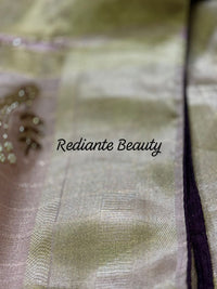 Light Pink Tissue Organza Saree – Purple Elegance with Golden Zari Glamour