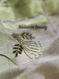 Light Pink Tissue Organza Saree – Purple Elegance with Golden Zari Glamour