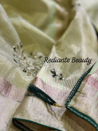 Pistachio Green Tissue Organza Saree – Forest Green Embellished Elegance