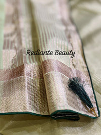 Pistachio Green Tissue Organza Saree – Forest Green Embellished Elegance