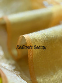 Golden Yellow Tissue Organza Saree – Crystal & Pearl Embellished Elegance