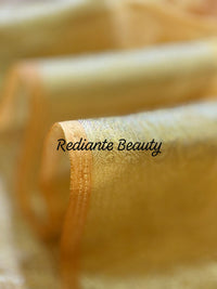 Golden Yellow Tissue Organza Saree – Crystal & Pearl Embellished Elegance