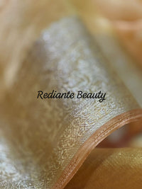 Golden Yellow Tissue Organza Saree – Crystal & Pearl Embellished Elegance