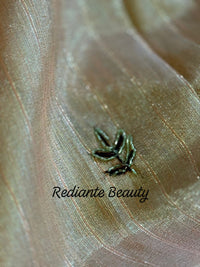 Peach Gold Tissue Organza Saree – Maroon Lining & Hand Embroidered Floral Motifs
