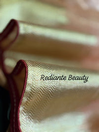 Peach Gold Tissue Organza Saree – Maroon Lining & Hand Embroidered Floral Motifs