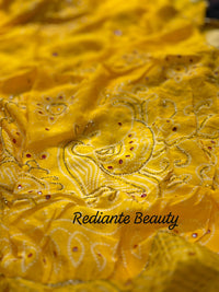 Golden Turmeric Yellow Silk Saree – Crimson Red Border & Bandhani Art Embellishments