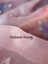 Baby Pink Chiffon Saree – Silver Scallop Border & Floral Cut Dana Embellishments