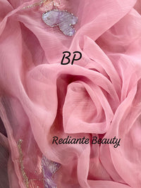 Baby Pink Chiffon Saree – Silver Scallop Border & Floral Cut Dana Embellishments