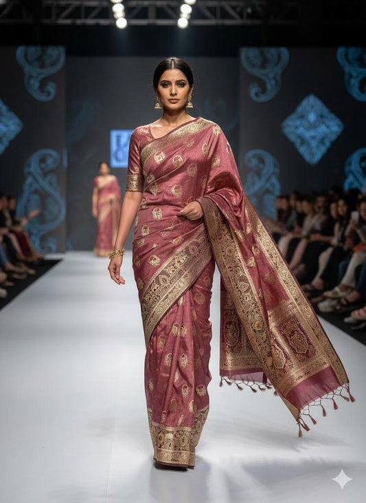 Mauve Brocade Silk Saree – Mankolam Heritage Splendor