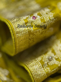Mustard Golden Yellow Dola Silk Saree – Royal Mankolam Tradition