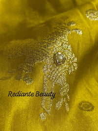 Mustard Golden Yellow Dola Silk Saree – Royal Mankolam Tradition