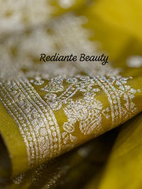 Mustard Golden Yellow Dola Silk Saree – Royal Mankolam Tradition