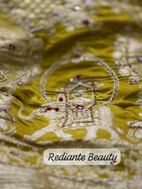 Mustard Golden Yellow Dola Silk Saree – Royal Mankolam Tradition