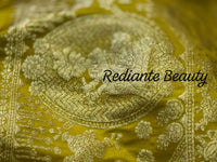 Mustard Golden Yellow Dola Silk Saree – Royal Mankolam Tradition
