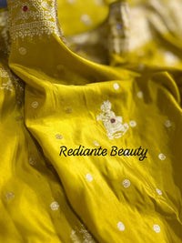 Mustard Golden Yellow Dola Silk Saree – Royal Mankolam Tradition