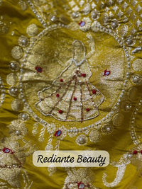 Mustard Golden Yellow Dola Silk Saree – Royal Mankolam Tradition