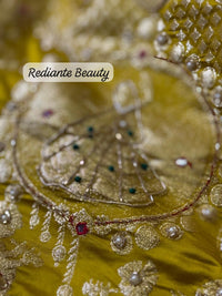 Mustard Golden Yellow Dola Silk Saree – Royal Mankolam Tradition