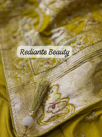 Mustard Golden Yellow Dola Silk Saree – Royal Mankolam Tradition