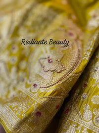 Mustard Golden Yellow Dola Silk Saree – Royal Mankolam Tradition