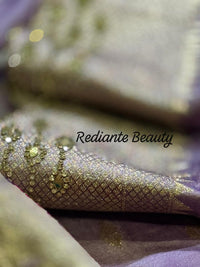 Lavender Dola Silk Saree – Golden Embellished Peacock Lotus Elegance