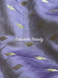 Lavender Dola Silk Saree – Golden Embellished Peacock Lotus Elegance