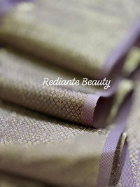 Lavender Dola Silk Saree – Golden Embellished Peacock Lotus Elegance