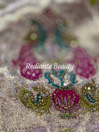 Lavender Dola Silk Saree – Golden Embellished Peacock Lotus Elegance