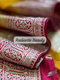 Turmeric Golden Yellow Dola Silk Saree – Magenta Pallu Elegance