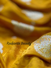 Turmeric Golden Yellow Dola Silk Saree – Magenta Pallu Elegance