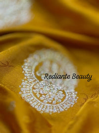 Turmeric Golden Yellow Dola Silk Saree – Magenta Pallu Elegance