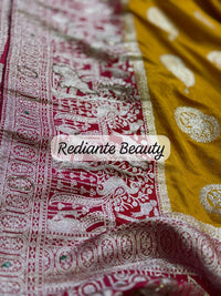 Turmeric Golden Yellow Dola Silk Saree – Magenta Pallu Elegance