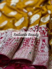 Turmeric Golden Yellow Dola Silk Saree – Magenta Pallu Elegance