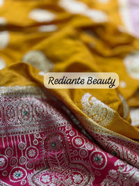 Turmeric Golden Yellow Dola Silk Saree – Magenta Pallu Elegance