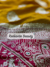 Turmeric Golden Yellow Dola Silk Saree – Magenta Pallu Elegance