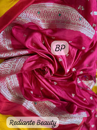 Turmeric Golden Yellow Dola Silk Saree – Magenta Pallu Elegance