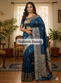 Peacock Blue Dola Silk Saree – Classical Dancer Elegance