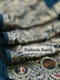 Peacock Blue Dola Silk Saree – Classical Dancer Elegance