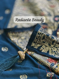 Peacock Blue Dola Silk Saree – Classical Dancer Elegance