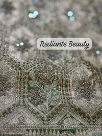 Olive Green Dola Silk Saree – Luxe Zari & Cut Dana Elegance