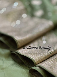 Olive Green Dola Silk Saree – Luxe Zari & Cut Dana Elegance