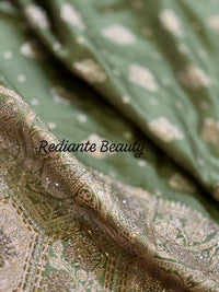 Olive Green Dola Silk Saree – Luxe Zari & Cut Dana Elegance